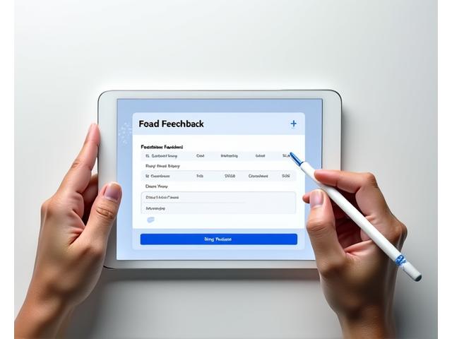Persoon die notities maakt op een tablet, met lijnen die verbinding suggereren, staat voor feedback en communicatie.