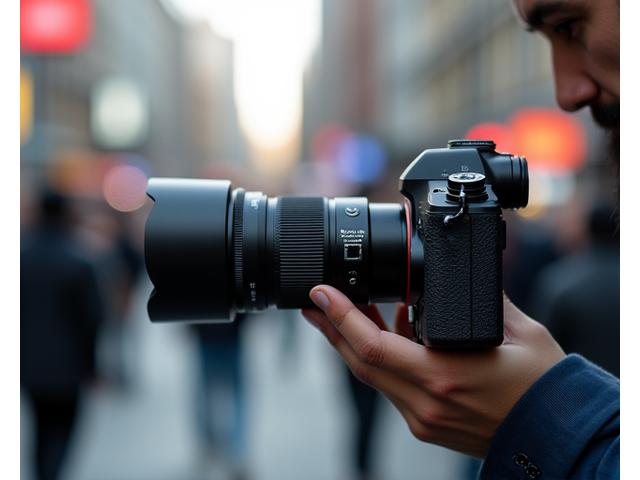 Professionele camera met een telelens, scherpstellen op een onderwerp, symboliseert nieuwsfotografie.