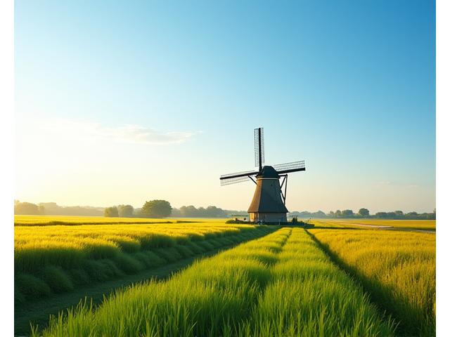 Iconische Nederlandse windmolen in een landschap met velden, symboliseert regionaal nieuws en lokale verbondenheid.