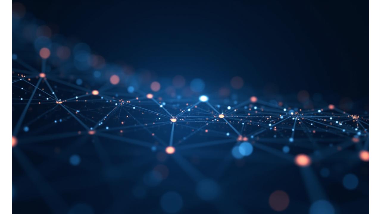 Een abstract netwerk van verbonden iconen en lijnen die social media platforms en verbinding symboliseren.