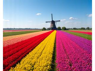 Bloeiende tulpenvelden tijdens een Nederlands tulpenfestival