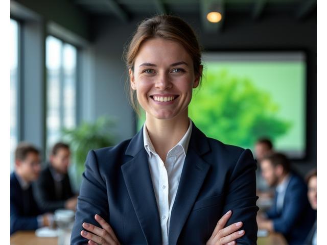 Duurzaamheidsmanager die een strategisch plan presenteert