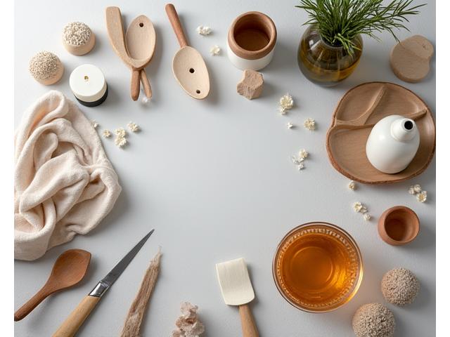 Overhead shot of a stylish product photography setup for an online store, showcasing premium Dutch design products.