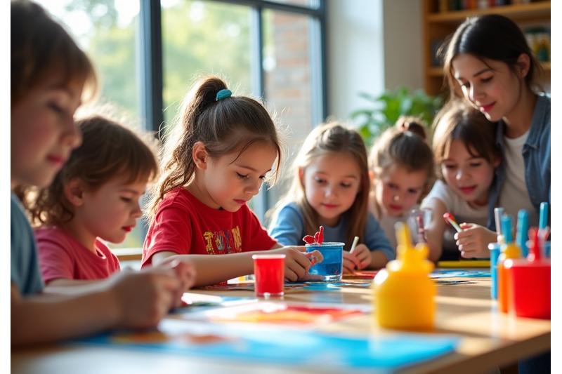 Jonge studenten nemen deel aan een creatieve activiteit na schooltijd