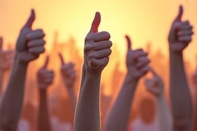 Mensen die duimen omhoog steken, symboliseert publieke waardering