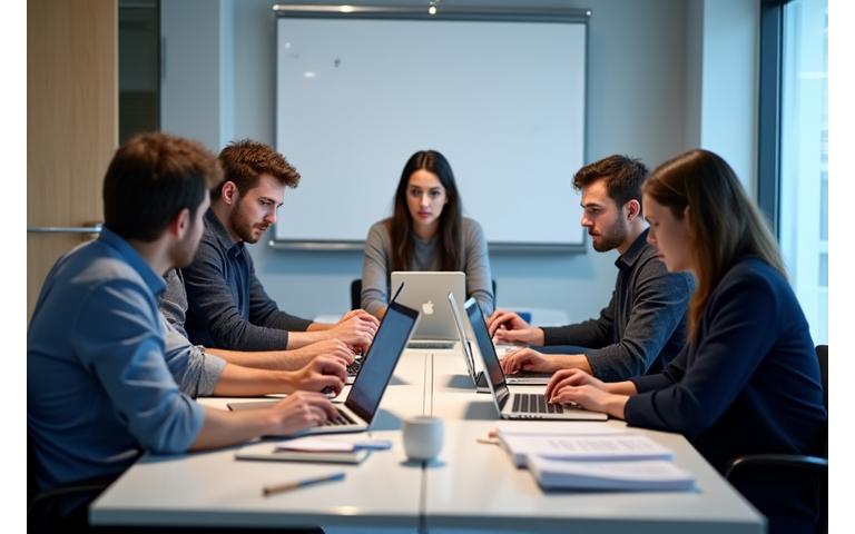 Team van journalisten in een redacti vergadering