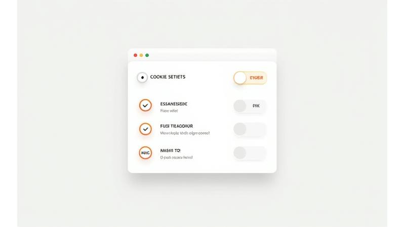 Illustratie van een cookie-instellingenpaneel op een website, met sliders en checkboxes voor verschillende cookiecategorieën, symboliserend de controle van de gebruiker over hun online privacy in Nederland.