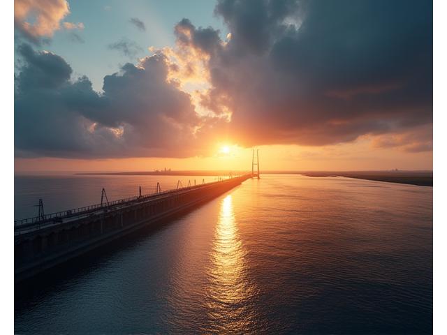 Deltawerken in Zeeland bij zonsondergang