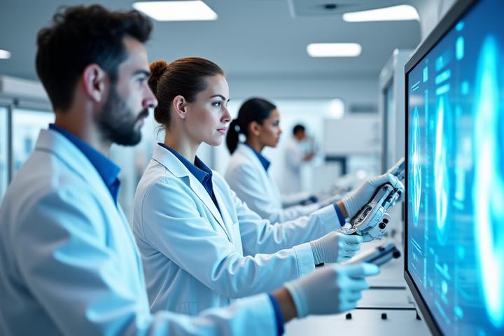 Onderzoekers die werken aan medische apparatuur in een Philips laboratorium