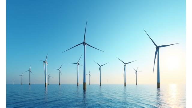 Moderne windturbines in een Nederlands landschap onder een heldere blauwe lucht, symboliserend schone energie